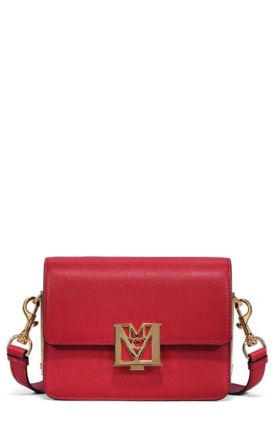 Shop Mcm Mena Visetos Leather Crossbody Bag In Ruby Red