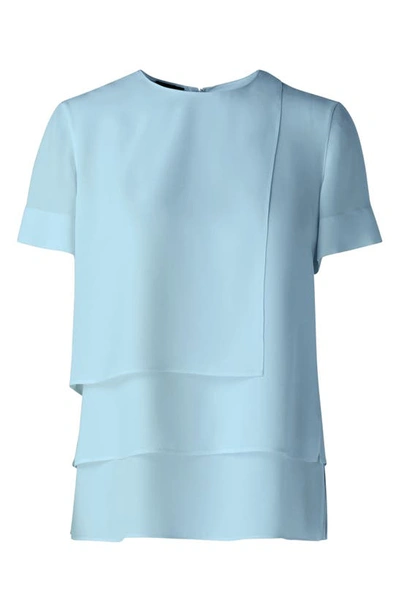 Shop Akris Tiered Short Sleeve Silk Blouse In Ice