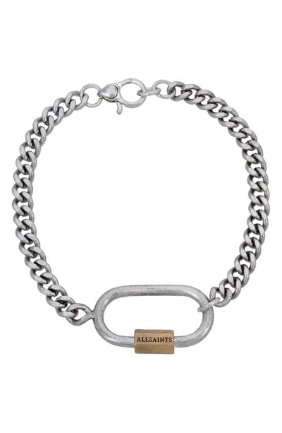 Shop Allsaints Carabiner Flex Bracelet In Warm Silver/ Warm Brass