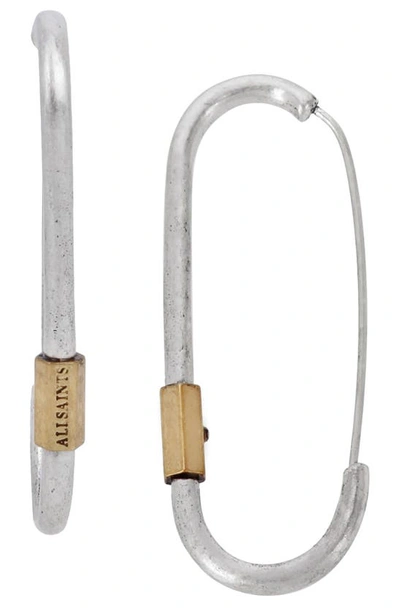 Shop Allsaints Carabiner Hoop Earrings In Warm Silver/ Warm Brass