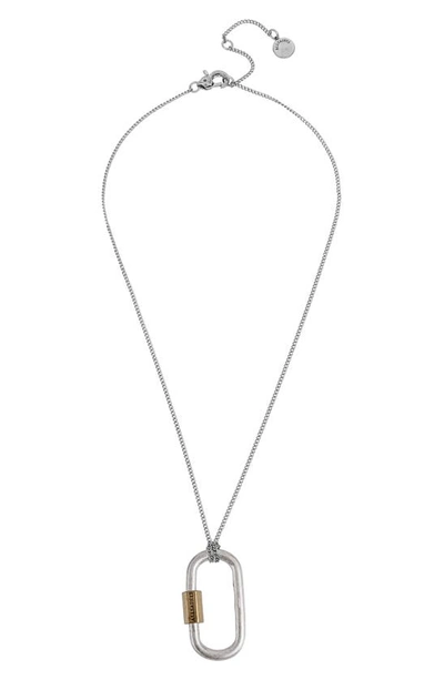 Shop Allsaints Carabiner Pendant Necklace In Warm Silver/ Warm Brass