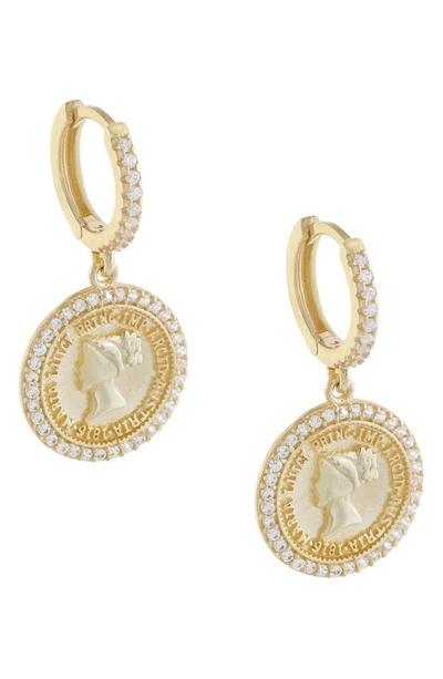 Shop Adinas Jewels Coin Huggie Hoop Earrings In Gold