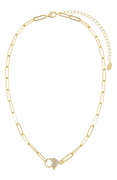 Shop Adinas Jewels Pavé Heart Chain Link Necklace In Gold