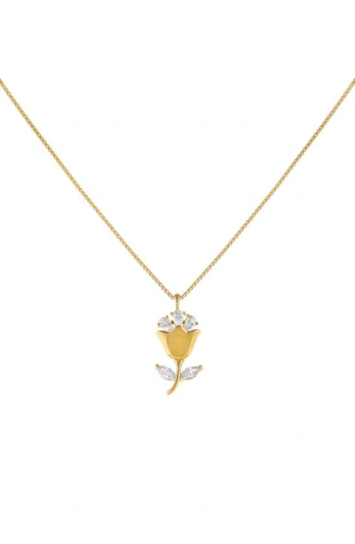 Shop Adinas Jewels Cubic Zirconia Flower Pendant Necklace In Gold