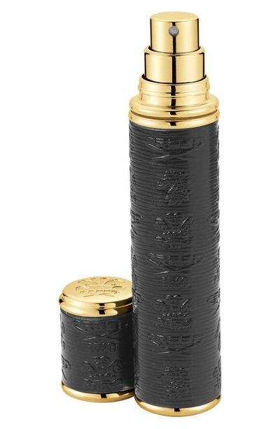 Shop Creed Refillable Pocket Leather Atomizer, 0.33 oz In Black/gold Trim