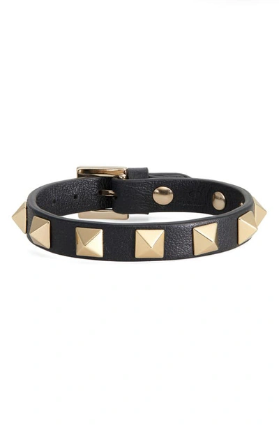 Shop Valentino Garavani Rockstud Leather Bracelet In Nero
