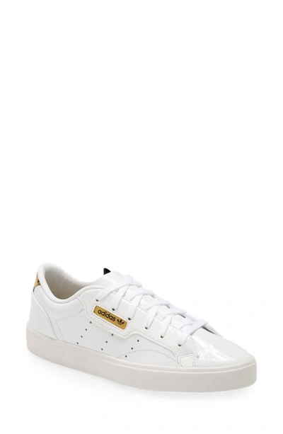 Shop Adidas Originals Sleek Leather Sneaker In White/ Crystal White/ Gold