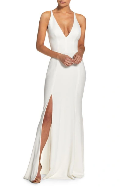 Shop Dress The Population Iris Crepe Trumpet Gown In Off White