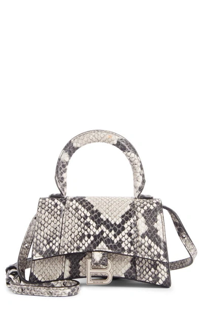 Shop Balenciaga Small Hourglass Snake Embossed Leather Top Handle Bag In Black White Snake