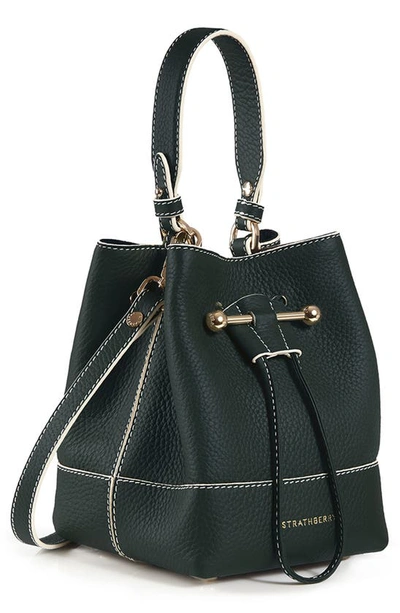 Shop Strathberry Lana Osette Leather Crossbody Bucket Bag In Bottle Green - Vanilla Stitch