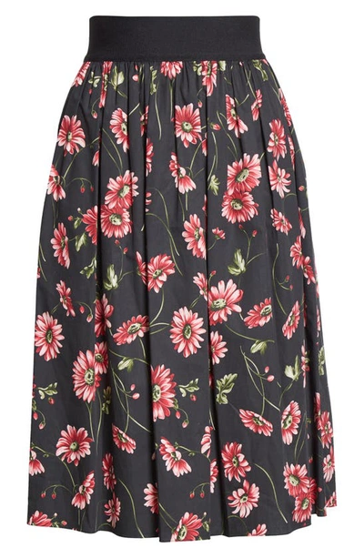 Shop Adam Lippes Floral Print Elastic Waist Poplin Midi Skirt In Black Floral