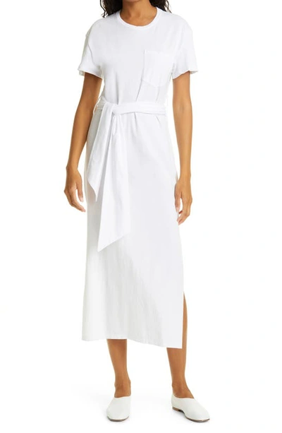 Shop Jonathan Simkhai Standard Sara Belted Pocket Organic Cotton Jersey T-shirt Dress In White