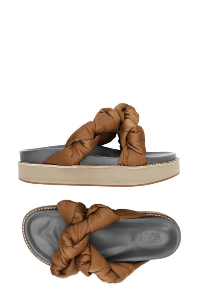 Shop Ganni Recycled Satin Mid Knotted Sandal In Chipmunk