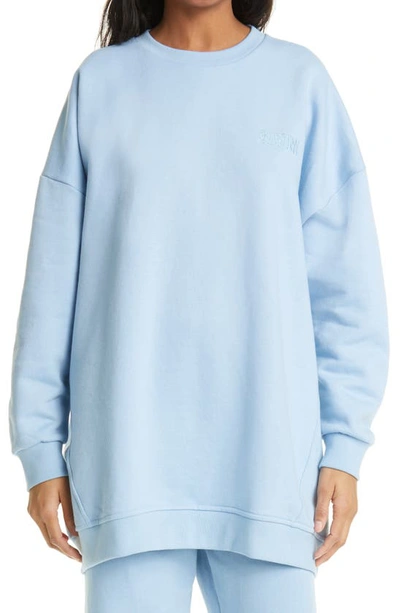 Shop Ganni Software Isoli Organic Cotton Blend Long Sweatshirt In Heather Blue