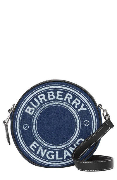 Shop Burberry Louise Logo Graphic Denim & Leather Bag In Dark Canvas Blue