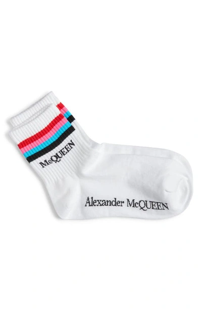 Shop Alexander Mcqueen Stripe Logo Socks In White/ Black