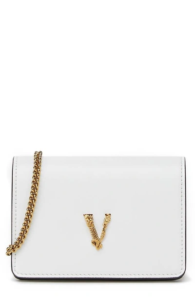 Shop Versace Virtus Leather Wallet On A Chain In White