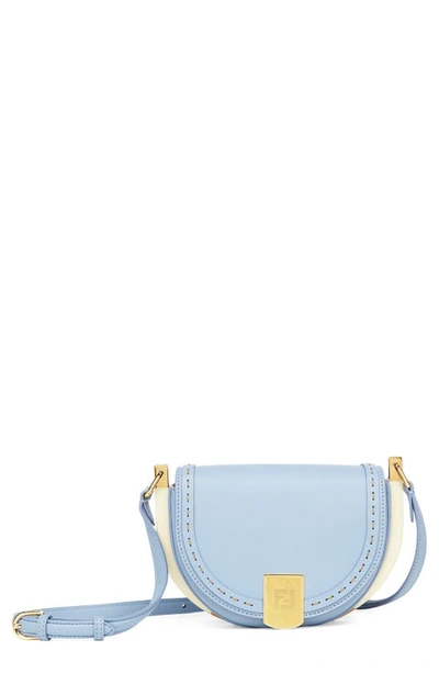 Shop Fendi Moonlight Leather Saddle Bag In Azzurro Sky