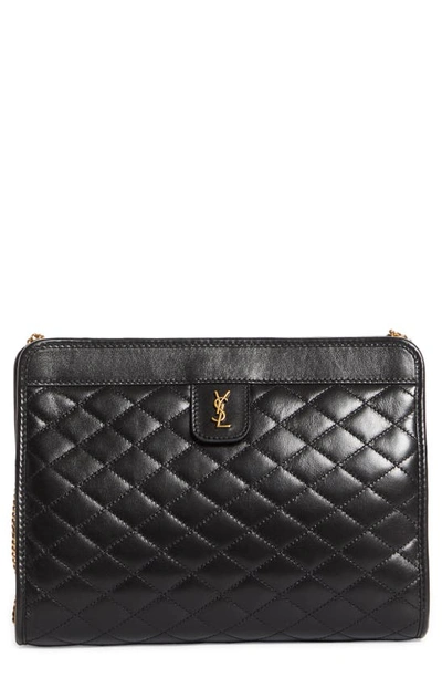 Shop Saint Laurent Baby Victoire Matelassé Leather Shoulder Bag In Nero