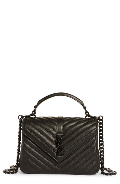 Shop Saint Laurent Medium College Monogram Matelassé Leather Top Handle Bag In Nero