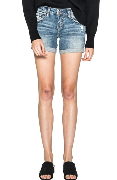 Shop Silver Jeans Co. Distressed Boyfriend Denim Cutoff Shorts In Indigo