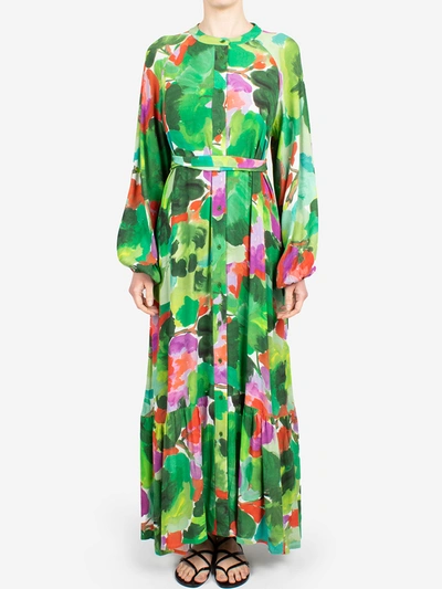 Essentiel Antwerp - Green Watercolour Print Maxi-length Shirt Dress |  ModeSens