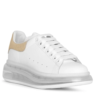 Shop Alexander Mcqueen White And Beige Classic Leather Sneakers