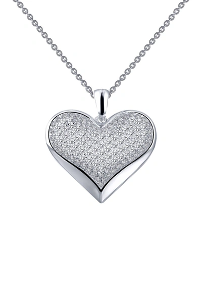 Shop Lafonn Platinum Plated Sterling Silver Simulated Diamond Micro Pave Heart Pendant Necklace In White