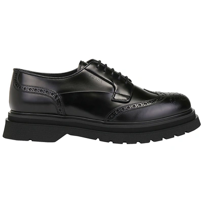Shop Prada Men's Classic Leather Lace Up Laced Formal Shoes  Derby In Black