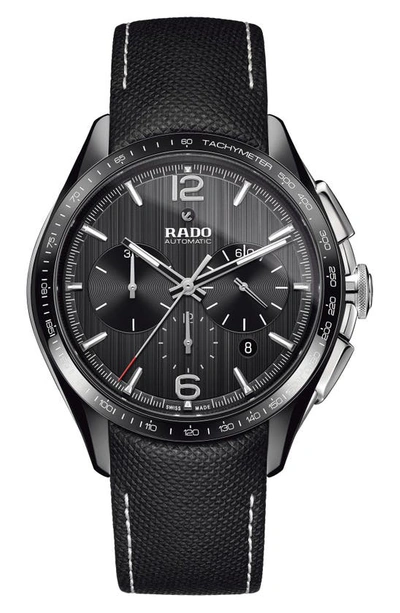 Shop Rado Hyperchrome Automatic Chronograph Textile Strap Watch, 45mm In Black/ Gunmetal