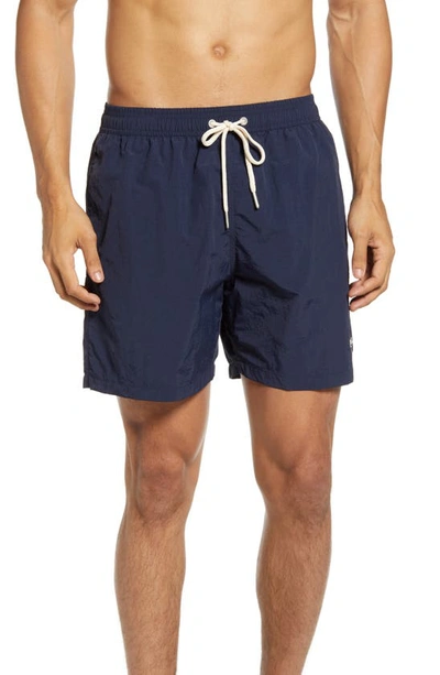Shop Barbour Essential Solid Nylon Swim Trunks In Navy