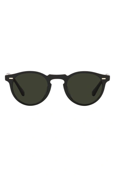 Shop Oliver Peoples Gregory Peck 1962 47mm Polarized Round Folding Sunglasses In Black/ Polar