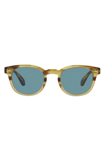 Shop Oliver Peoples Sheldrake Phantos 49mm Round Sunglasses In Canarywood Gradient/ Cobalt