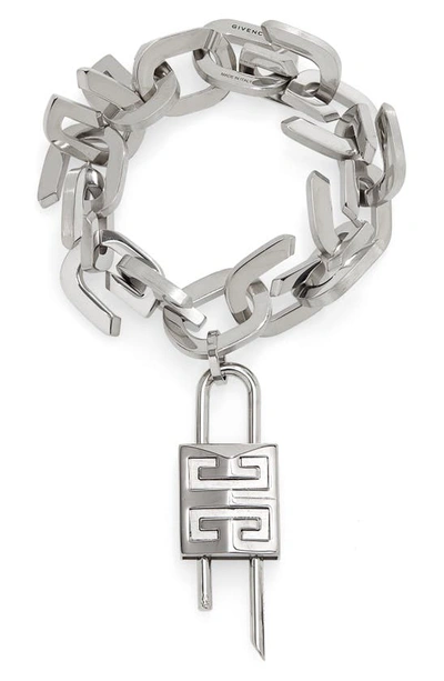 Shop Givenchy Medium Lock G Link Bracelet In Silver Grey