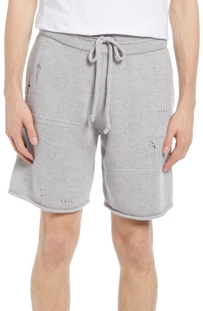 Shop Helmut Lang Distressed Wool Blend Shorts In Grey Melange