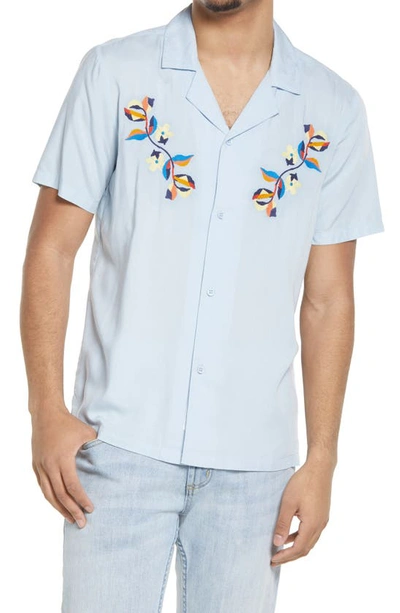 Shop Native Youth Mimoso Embroidered Short Sleeve Button-up Shirt In Blue