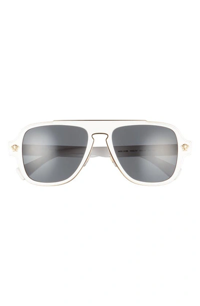 Shop Versace 56mm Aviator Sunglasses In White/ Dark Grey