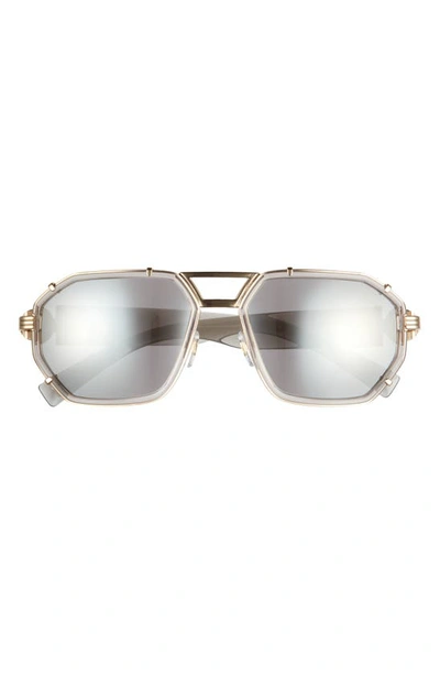 Shop Versace 58mm Mirrored Aviator Sunglasses In Transparent Grey/ Light Grey