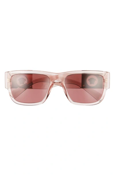Shop Versace 56mm Rectangle Sunglasses In Transparent Pink/ Dark Violet