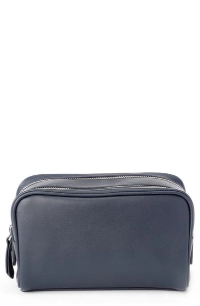 Shop Royce New York Double Zip Leather Toiletry Bag In Navy Blue