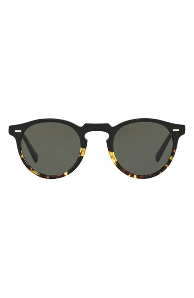 Shop Oliver Peoples Gregory Peck Phantos 50mm Polarized Round Sunglasses In Black Gradient/ Crystal Green