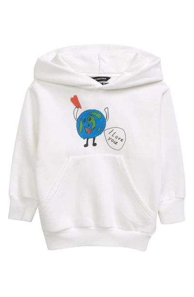 Shop Balenciaga Kids' Love Earth Graphic Organic Cotton Hoodie In White