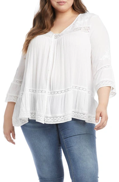 Shop Karen Kane Embroidered Lace Inset Bell Sleeve Top In White