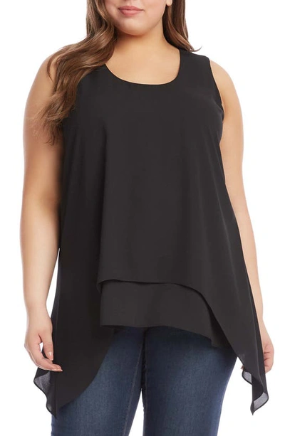 Shop Karen Kane Layered Hem Silky Crepe Tank In Blk