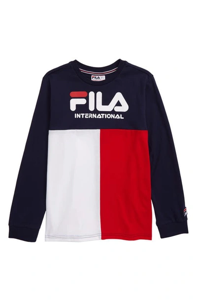 Shop Fila Marcello Long Sleeve Logo T-shirt In Navy
