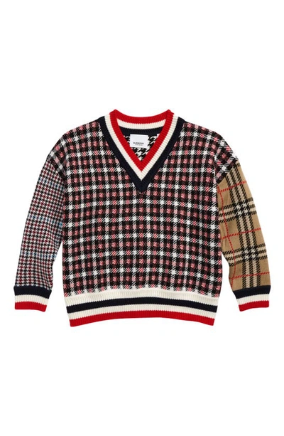 Shop Burberry Kids' Patchwork Plaid Merino Wool Pullover In Multicolour Ip Pttn