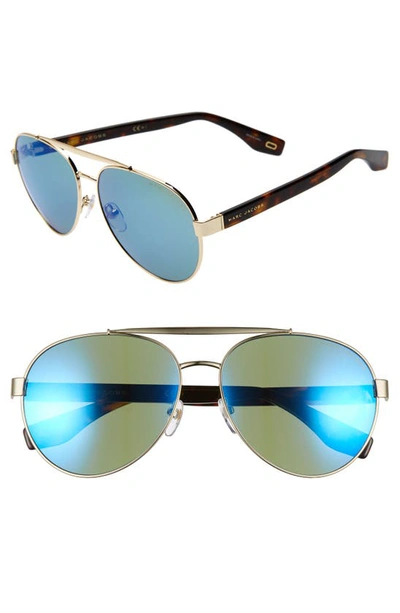 Shop Marc Jacobs 60mm Aviator Sunglasses In Gold/ Dark Havana/ Blue Green