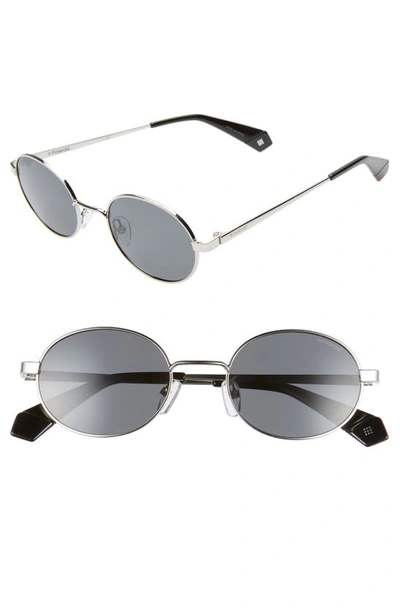 Shop Polaroid 51mm Polarized Round Sunglasses In Silver/ Black