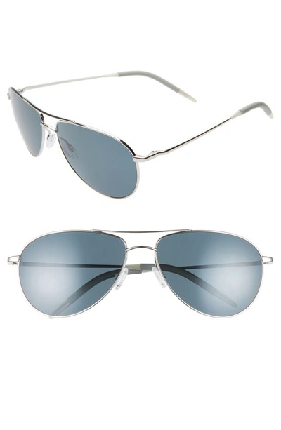 Shop Oliver Peoples Benedict 59mm Polarized Aviator Sunglasses In Silver/ Dark Blue