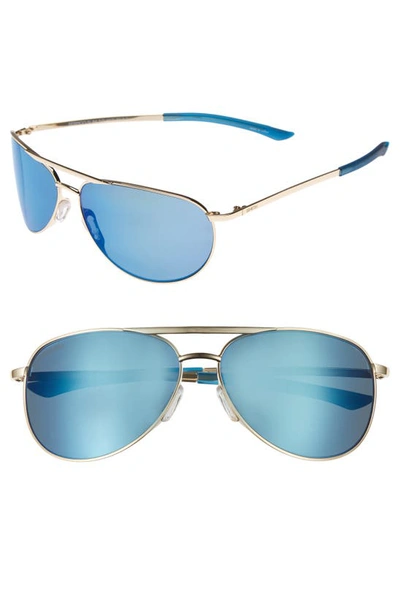 Shop Smith Serpico Slim 2.0 60mm Chromapop Polarized Aviator Sunglasses In Gold/ Blue Polar
